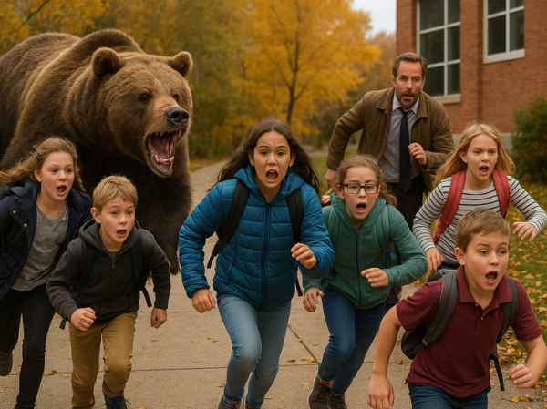 Медведь набросился на группу детей и взрослого во время прогулки