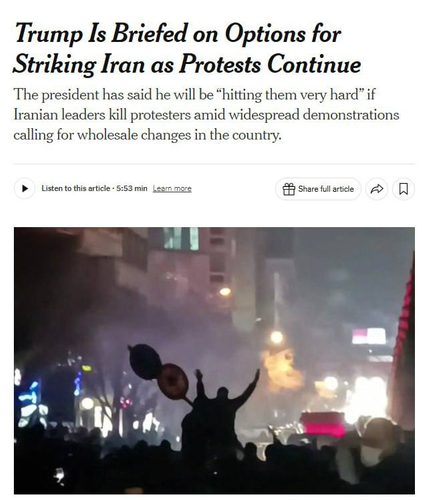 Трамп рассматривает варианты ударов по Ирану на фоне подавления протестов, &mdash; The New York Times
